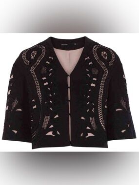 Karen Millen Black Cutout Embroidered Jacket Cropped Evening Bolero US 4